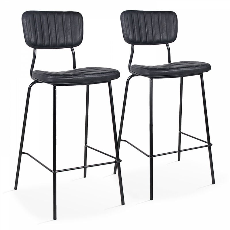 Oviala - Lot de 2 chaises hautes en textile enduit noir - Noir