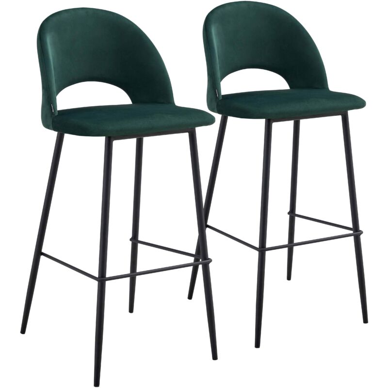 Oviala - Lot de 2 chaises hautes en métal et velours vert