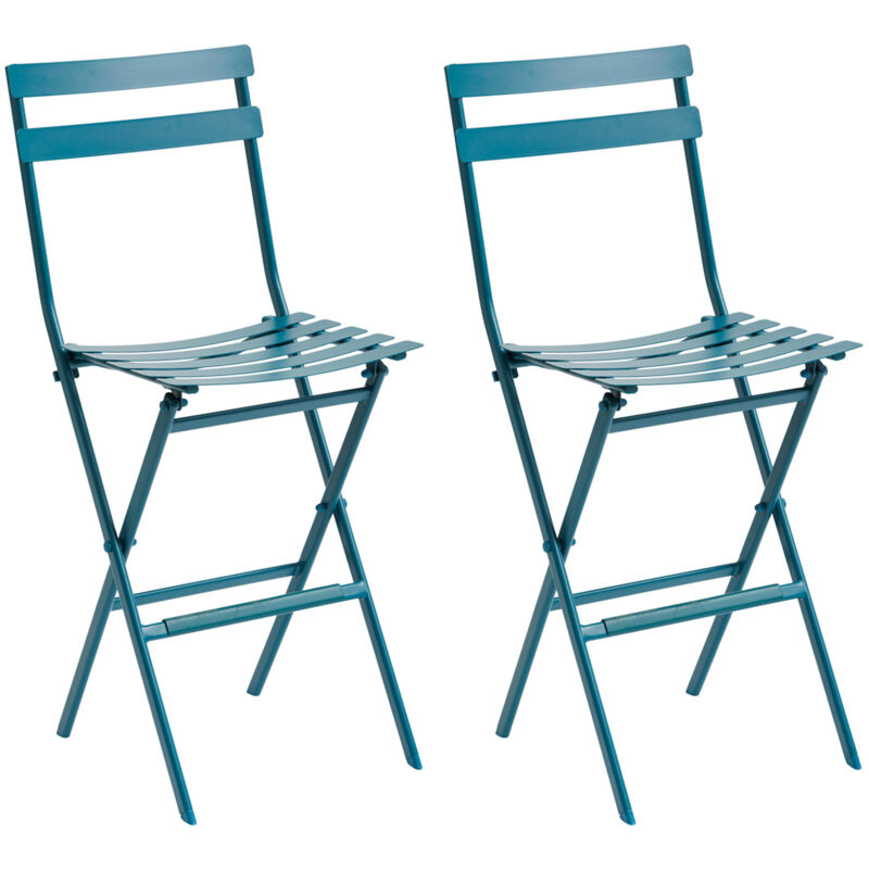 Hesperide - Lot de 2 chaises hautes pliantes de jardin Greensboro bleu canard en acier traité époxy - Hespéride