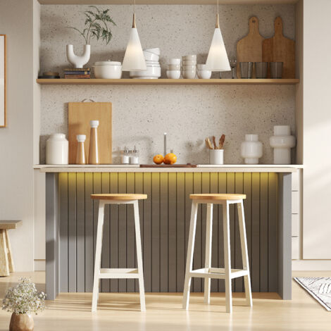 Lot de 2 Chaises Hautes, Tabourets de Cuisine avec Repose-Pieds, Beige et Blanc