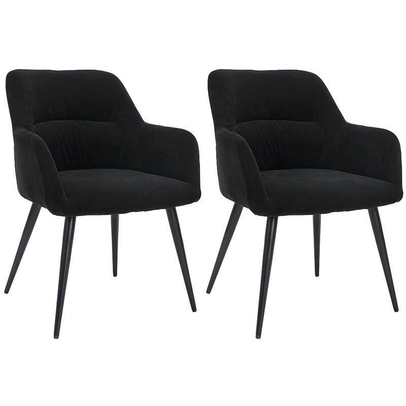 Vente-unique - Lot de 2 chaises avec accoudoirs en tissu et métal - Noir - heka
