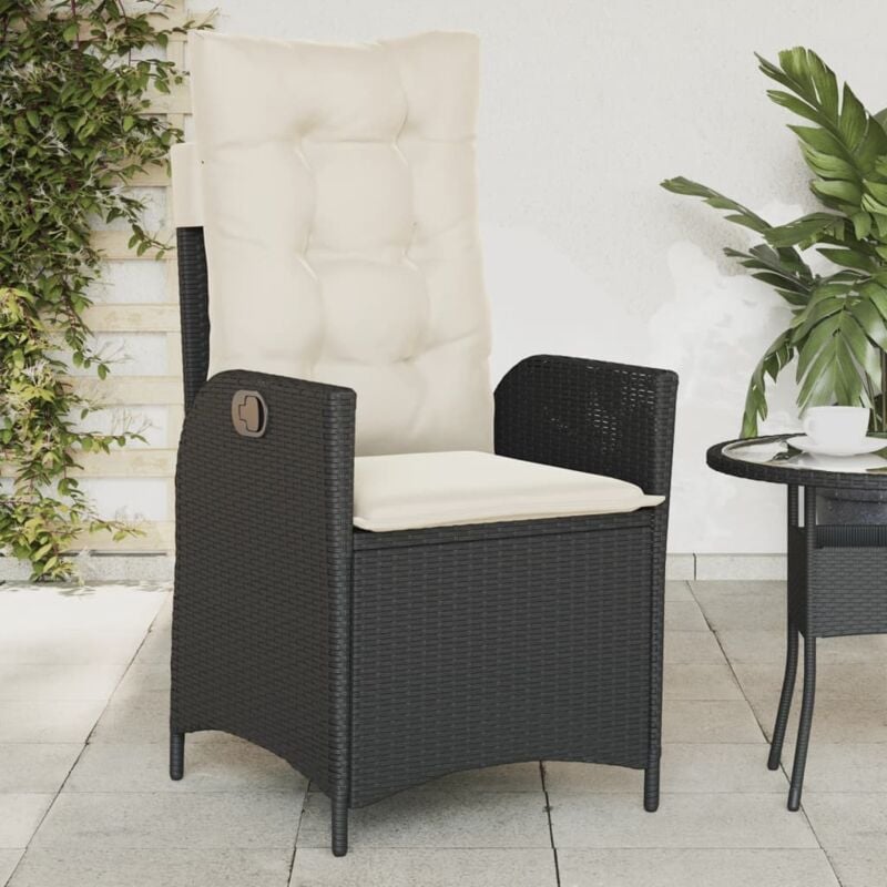 Chaise inclinable de jardin avec coussins noir résine tressée - Vidaxl