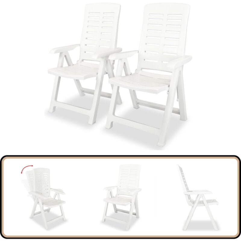 lot de 2 Chaises inclinables de jardin Plastique Blanc - Chaise De Jardin - Chaise Inclinable - Mobilier De Jardin - Meubles De Terrasse - Fauteuil