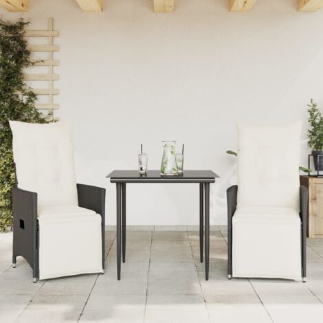 Lot de 2 Chaises inclinables de jardin，Chaise d'extérieur et coussins noir rotin CFW1081440