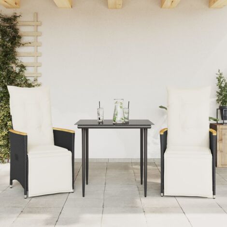 Lot de 2 Chaises inclinables de jardin，Chaise d'extérieur et coussins noir rotin CFW3073849
