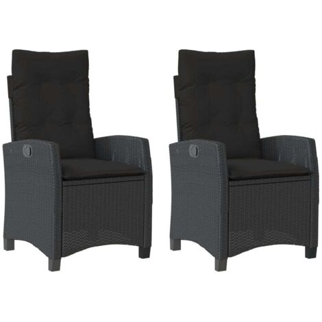 Lot de 2 Chaises inclinables de jardin，Chaise d'extérieur et coussins noir rotin CFW4047248