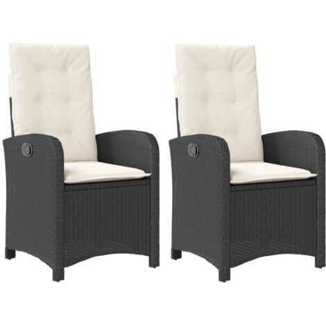 Lot de 2 Chaises inclinables de jardin，Chaise d'extérieur et coussins noir rotin CFW5094857