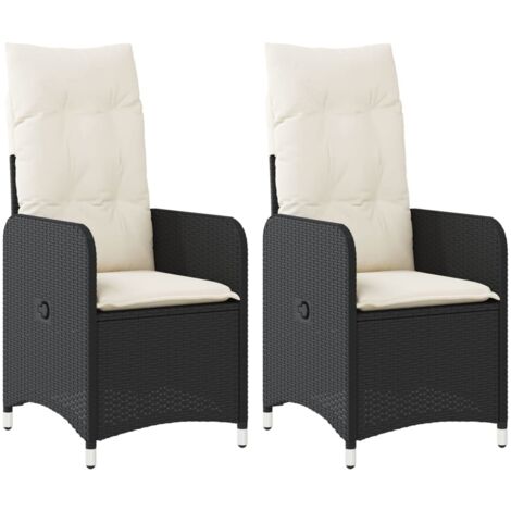 Lot de 2 Chaises inclinables de jardin，Chaise d'extérieur et coussins noir rotin CFW5944505