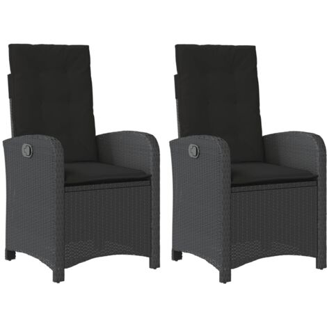 Lot de 2 Chaises inclinables de jardin，Chaise d'extérieur et coussins noir rotin CFW8527931