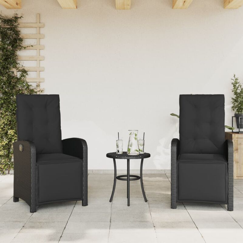 Design In - Lot de 2 Chaises inclinables de jardin,Siège de Terrasse Chaise d'extérieur repose-pied noir rotin CFW864008