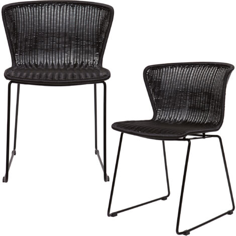 Lot de 2 chaises intérieur extérieur aspect rotin KASSIS - Noir