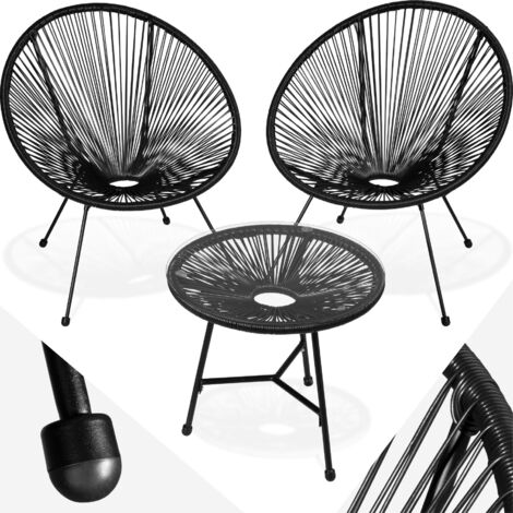 Tectake – Ensemble table et chaises de jardin 2 places – Acier revêtu et polyéthylène – Plateau en verre 50,5cm – Design rétro noir