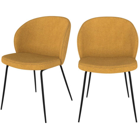 Lot de 2 chaises jaunes en tissu bouclette et pied en métal - GROOM
