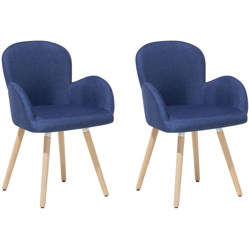 Beliani - Set 2 Chaises Fauteuils Scandinaves Tapissées en Tissu Bleu Foncé avec Pieds en Bois pour Salle à Manger ou Salon au Design Nordique et