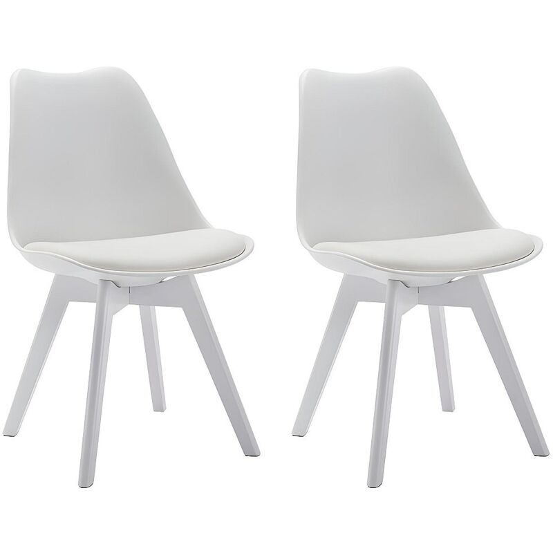Lot de 2 chaises JODY - Polypropylène et Hêtre - Blanc pieds Blanc
