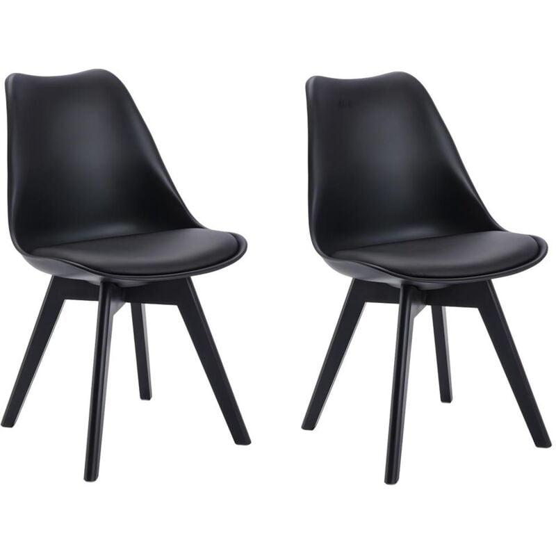 Vente-unique - Lot de 2 chaises jody - Polypropylène et Hêtre - Noir et pieds noir