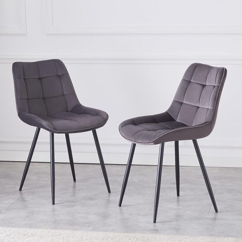 Jymtom - Lot de 2 chaises en velours.Chaises de salle à manger.Chaise de cuisine.Siège en velours - Gris