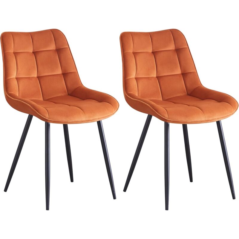 Jymtom - Lot de 2 chaises en velours.Chaises de salle à manger.Chaise de cuisine.Siège en velours. Pieds en métal - Orange