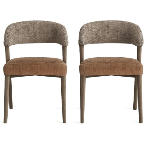 Lot de 2 chaises KURZA – Tissu marron marbré & bois de chêne
