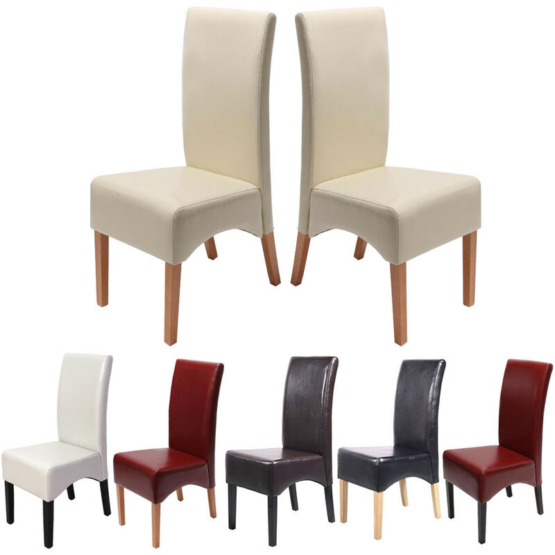 Lot de 2 chaises Latina, salle à manger, cuir reconstitué - couleur crème, pieds clairs