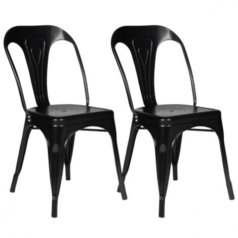 Lot de 2 chaises LENY métal noir mat empilable aspect brut factory