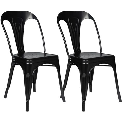 Lot de 2 chaises LENY métal noir mat empilable aspect brut factory - Noir