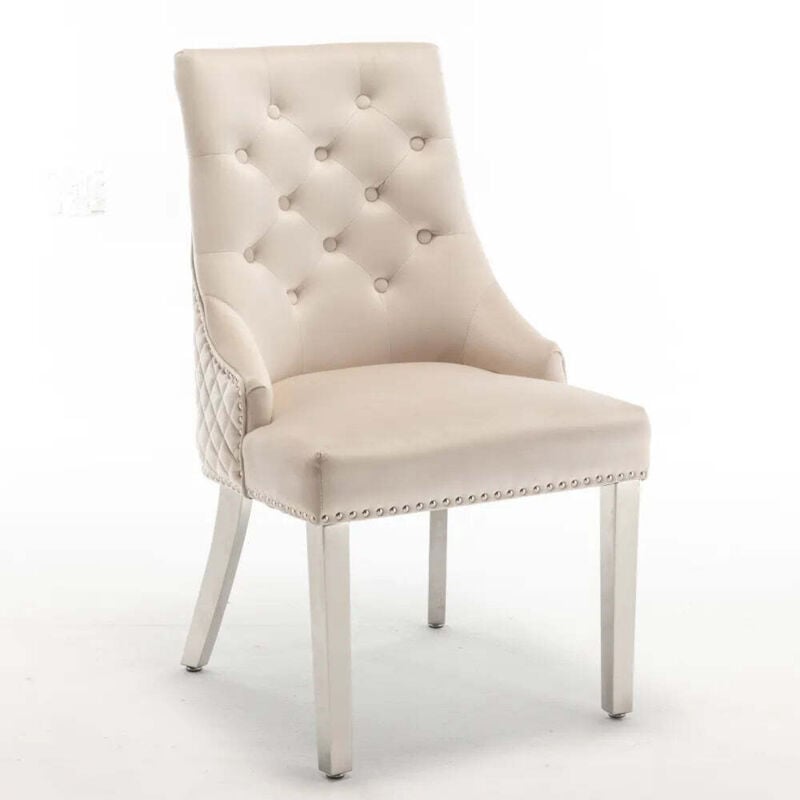 Homy France - Lot de 2 chaises lion mattelassée et cloûtée chrome velours Noir