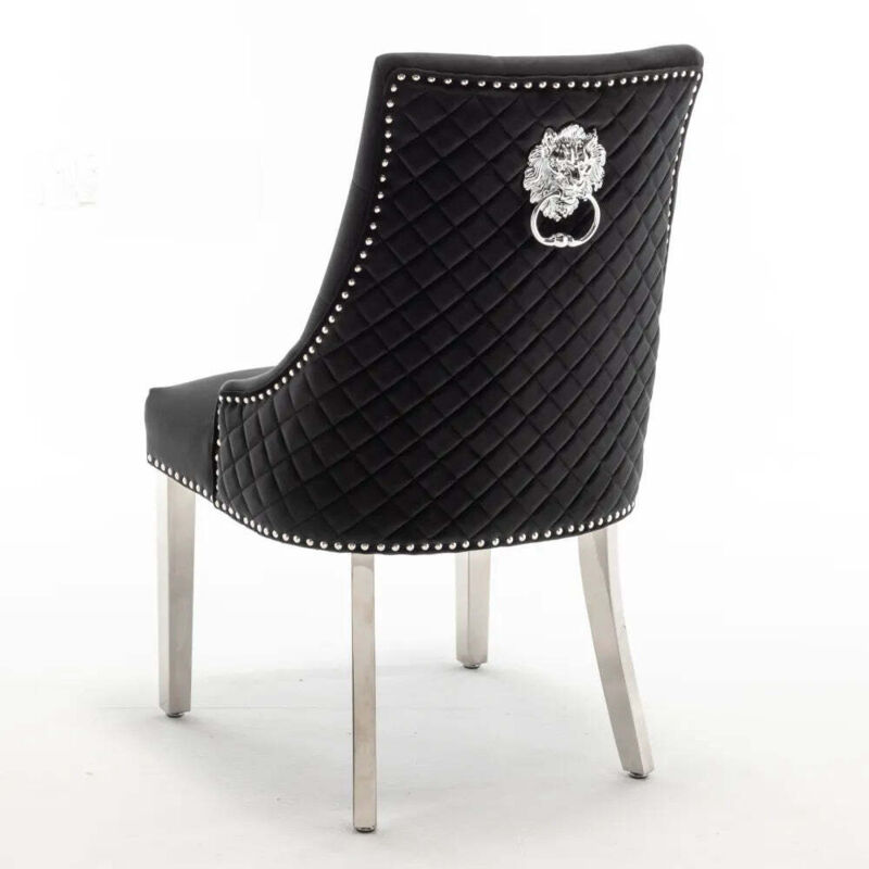 Homy France - Lot de 2 chaises lion mattelassée et cloûtée chrome velours Moka