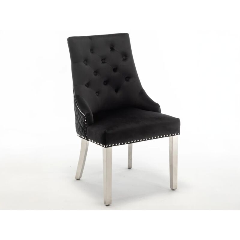 Homy France - Lot de 2 chaises lion mattelassée et cloûtée chrome velours Beige