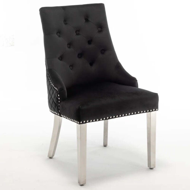 Homy France - Lot de 2 chaises lion mattelassée et cloûtée chrome velours Gris