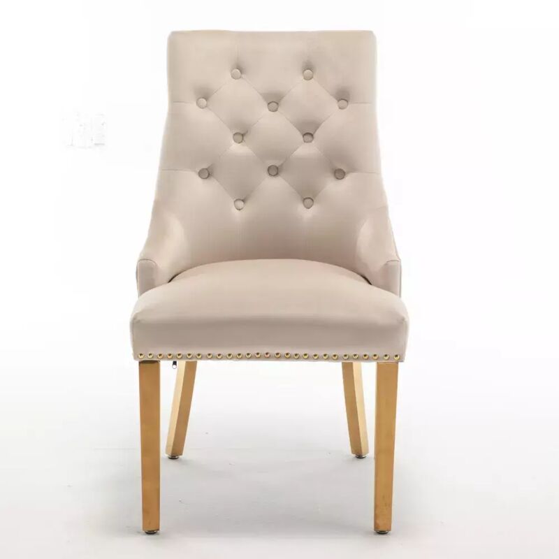 Homy France - Lot de 2 chaises lion mattelassée et cloûtée Gold velours Beige