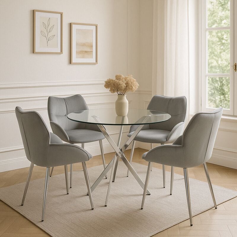 Homy France - Lot de 2 Chaises loha pied Métal Chrome Anthracite