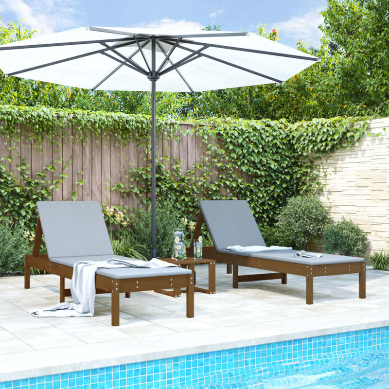 Lot de 2 Chaises longue Bain de soleil Transat de relaxations 199,5x60x74 cm bois massif de pin CFW630932