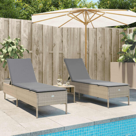 Lot de 2 Chaises longue  Bain de soleil  Transat de relaxations avec coussins beige résine tressée CFW15870