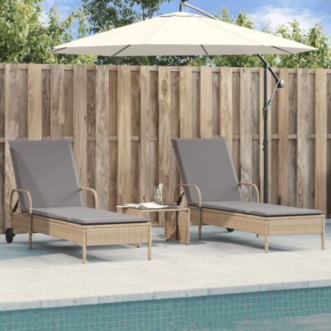 Lot de 2 Chaises longue  Bain de soleil  Transat de relaxations avec coussins beige résine tressée CFW32068