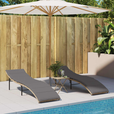Lot de 2 Chaises longue  Bain de soleil  Transat de relaxations avec coussins beige résine tressée CFW97533