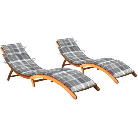 Lot de 2 Chaises longue Bain de soleil Transat de relaxations avec coussins Bois d'acacia solide CFW264660