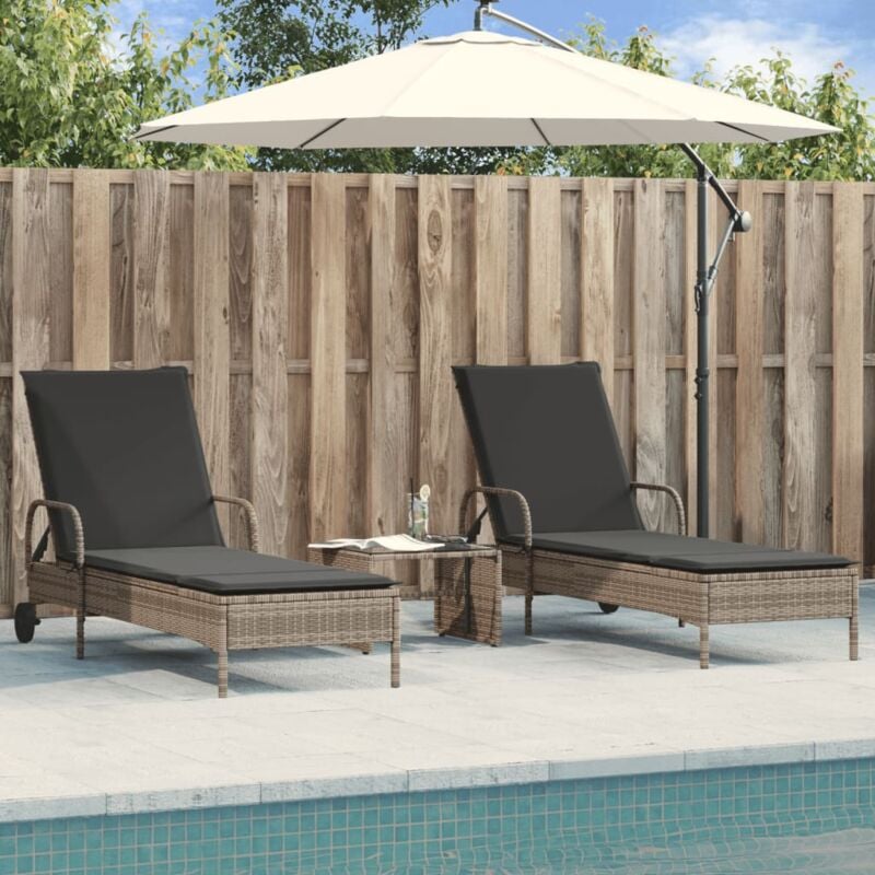 Lot de 2 Chaises longue Bain de soleil Transat de relaxations avec coussins gris résine tressée CFW46523