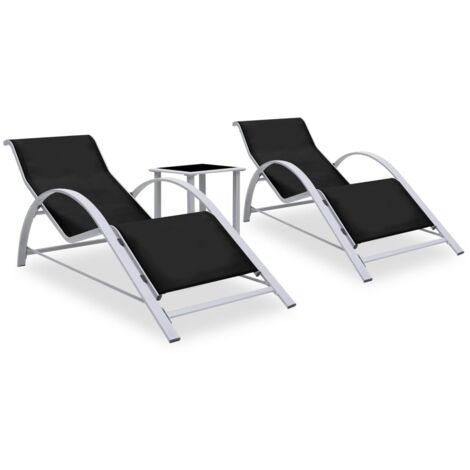 Lot de 2 Chaises longue  Bain de soleil  Transat de relaxations avec table aluminium noir CFW821696