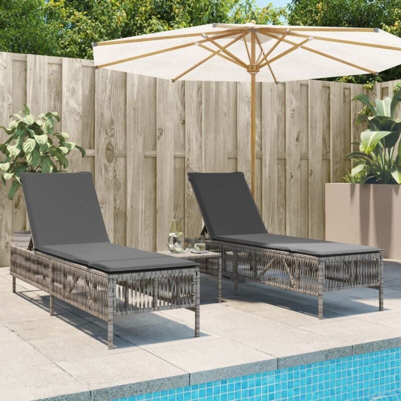 Lot de 2 Chaises longue Bain de soleil Transat de relaxations avec table gris résine tressée CFW86640