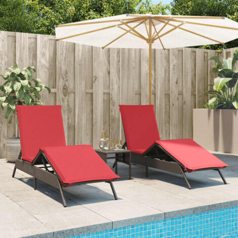 Lot de 2 Chaises longue  Bain de soleil  Transat de relaxations avec table marron résine tressée CFW78483