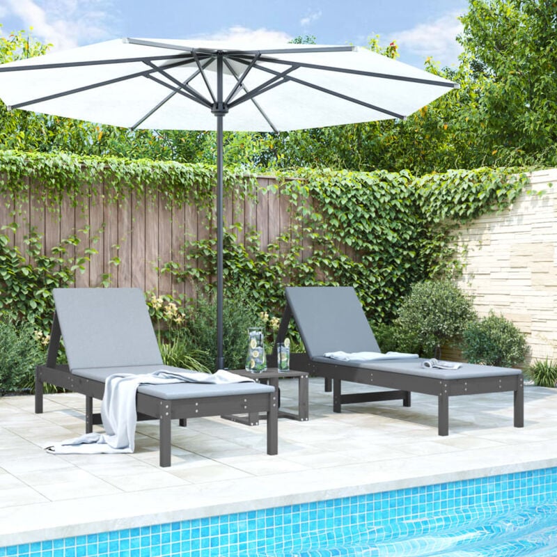 Lot de 2 Chaises longue Bain de soleil Transat de relaxations gris 199,5x60x74 cm bois massif de pin CFW823829