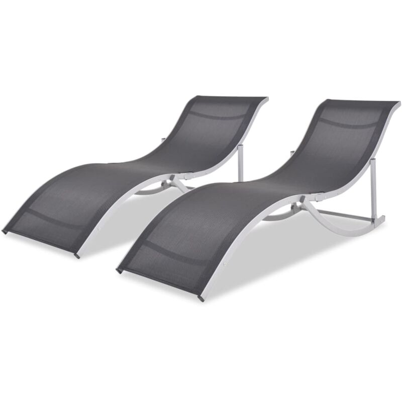 Lot de 2 Chaises longue Bain de soleil Transat de relaxations noir et gris CFW205282