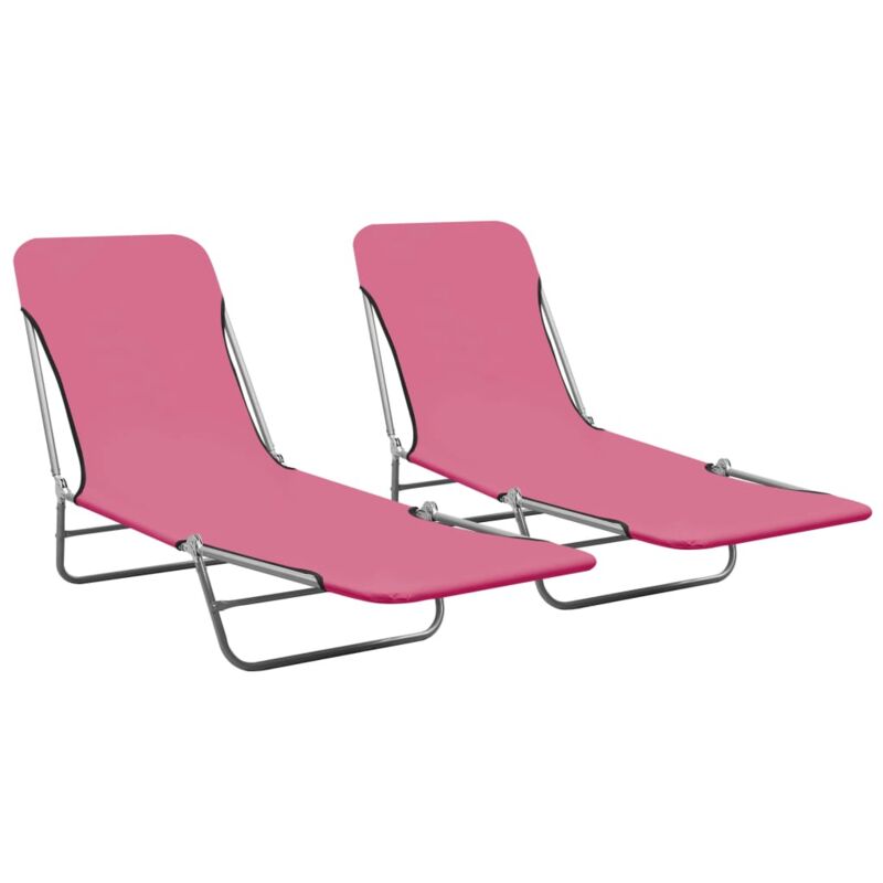 Lot de 2 Chaises longue Bain de soleil Transat de relaxations pliables Acier et tissu Rose CFW746237
