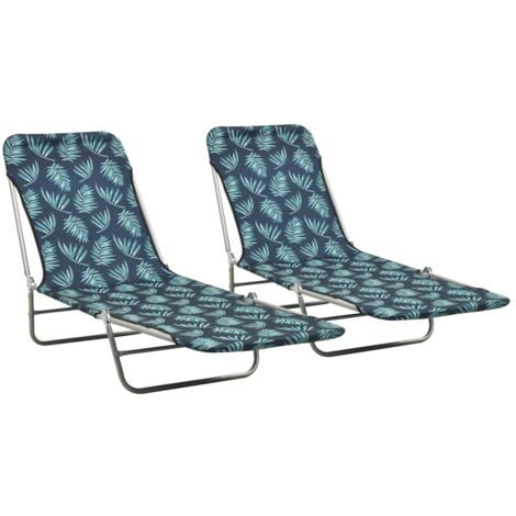 Lot de 2 Chaises longue  Bain de soleil  Transat de relaxations pliables Acier tissu Motif de feuilles CFW648497