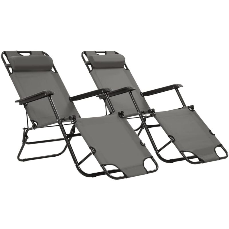 Design In - Lot de 2 Chaises longue Bain de soleil Transat de relaxations pliables avec repose-pied Acier Gris CFW505806
