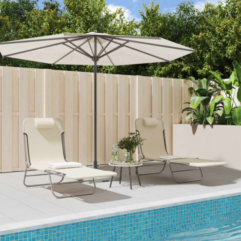 Lot de 2 Chaises longue  Bain de soleil  Transat de relaxations pliables crème textilène et acier CFW837203