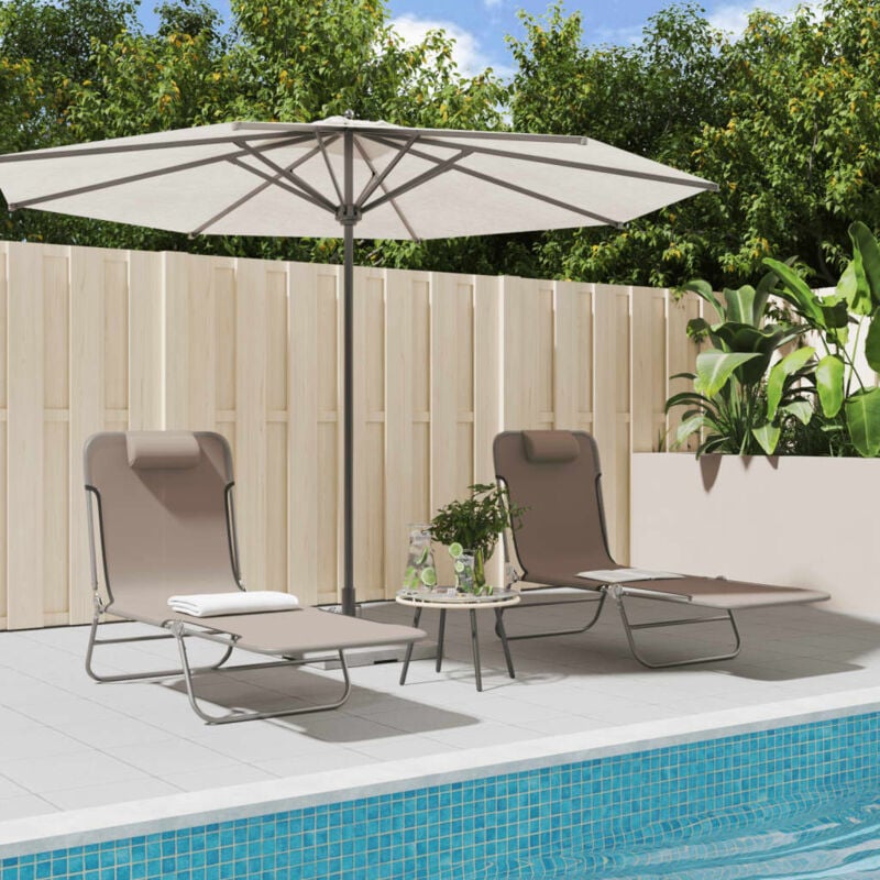 Lot de 2 Chaises longue Bain de soleil Transat de relaxations pliables marron textilène et acier CFW472582