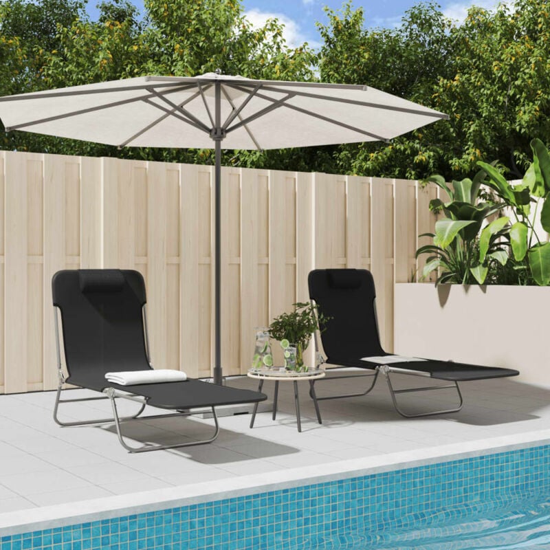 Lot de 2 Chaises longue Bain de soleil Transat de relaxations pliables noir textilène et acier CFW801031