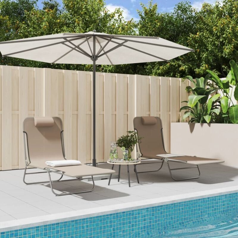 Lot de 2 Chaises longue Bain de soleil Transat de relaxations pliables taupe textilène et acier CFW772502